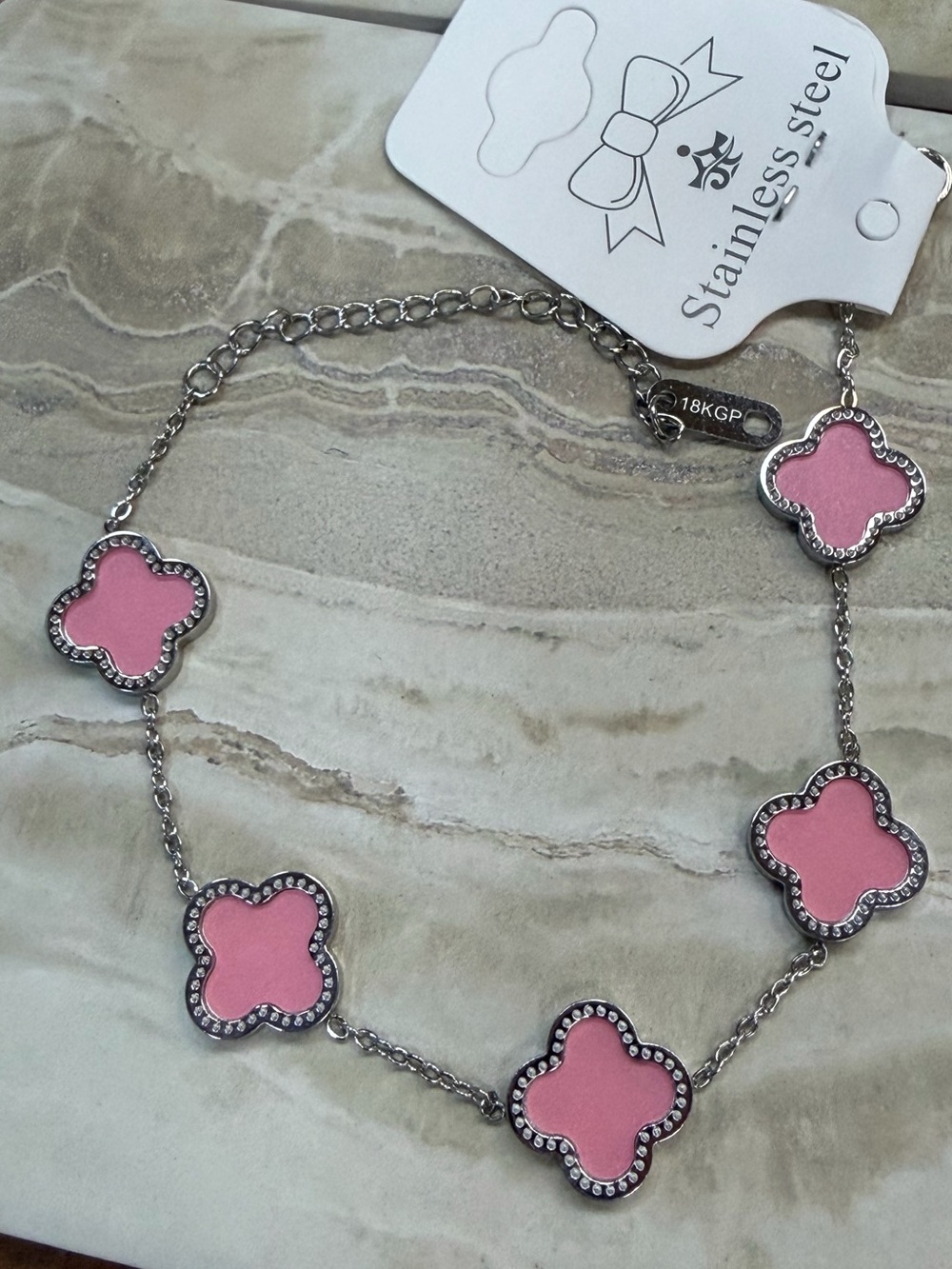 Clover Style Bracelet - Silver-Pink